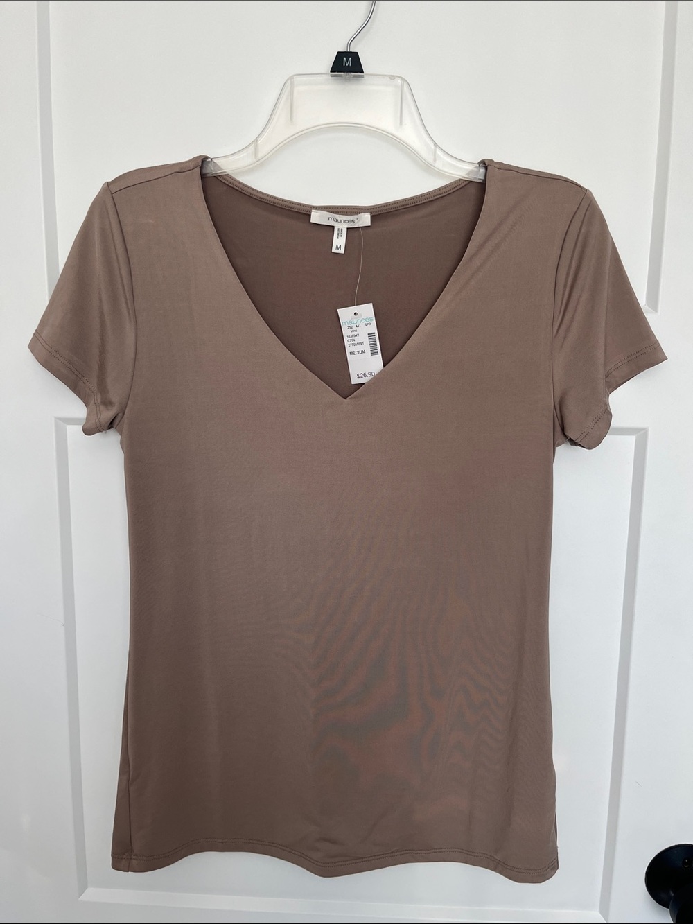 Maurices Short Sleeve V-Neck Tee in Taupe